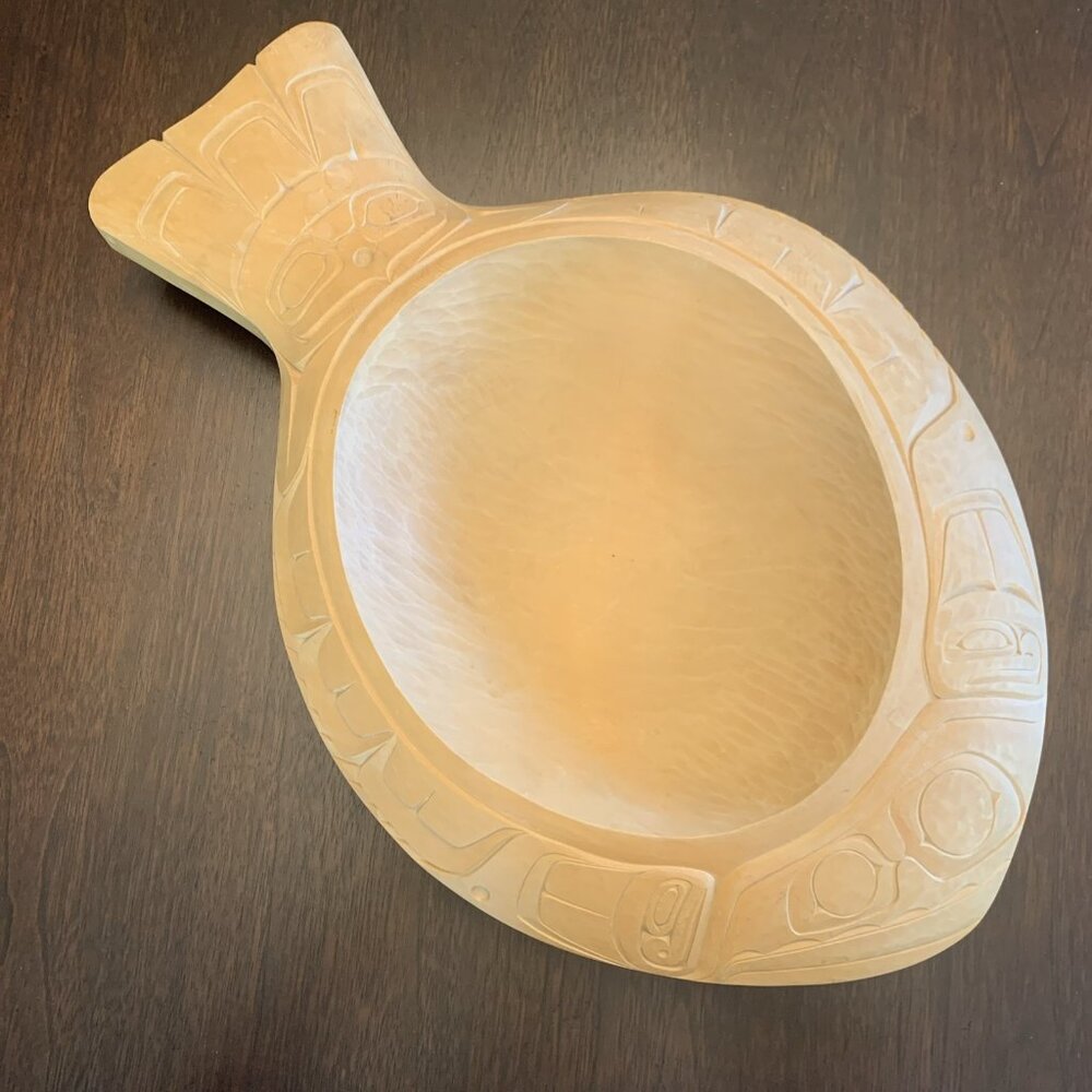 Large Yellow Cedar Halibut Bowl 21" Eagle Canadian First Nation Indian Art McKay
